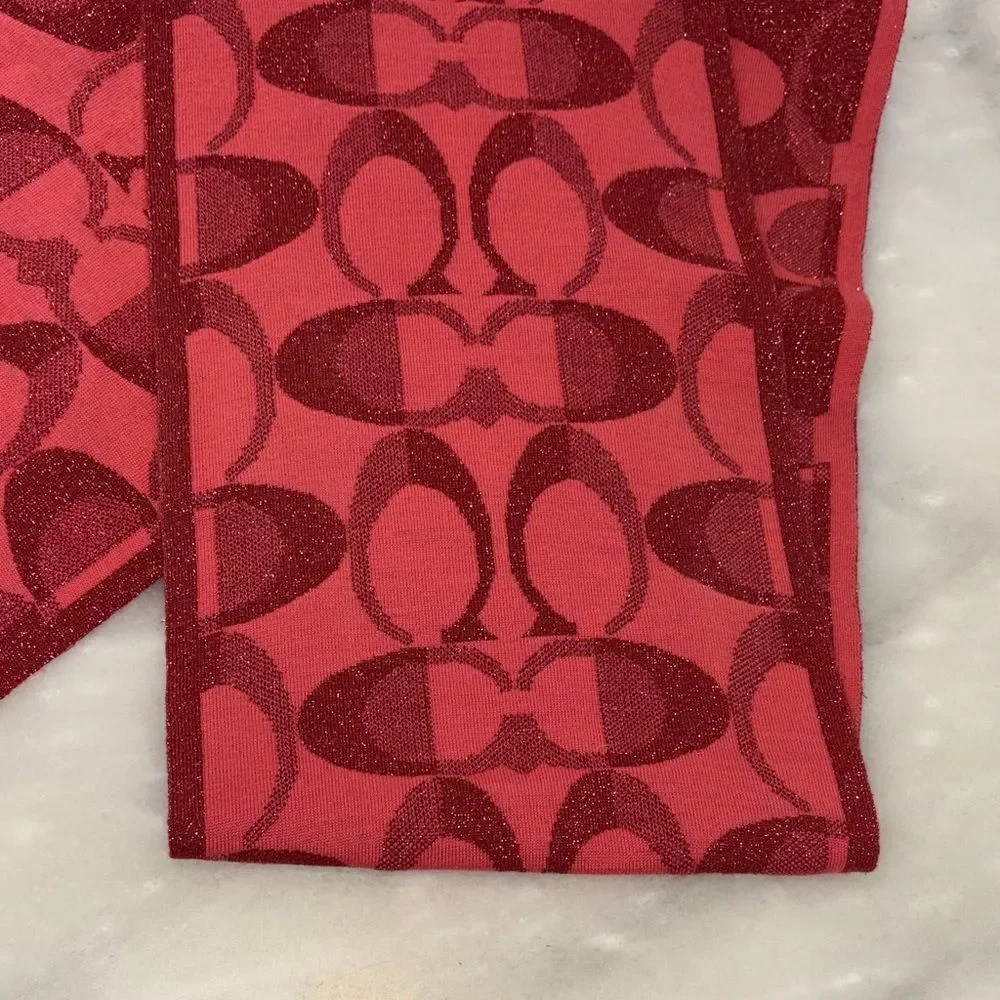 Coach Merino Wool Scarf Lurex Signature Logo Dream C Knit Scarf